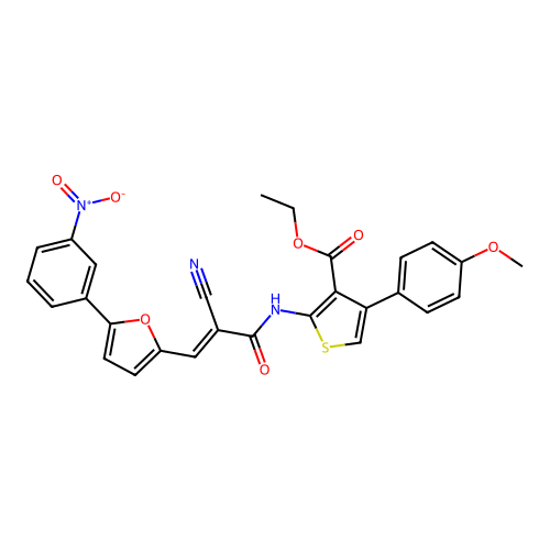 ethyl 2-({(2E)-2-cyano-3-[5-(3-nitrophenyl)furan-2-yl]prop-2-enoyl}amino)-4-(4-methoxyphenyl)thiophene-3-carboxylate structure