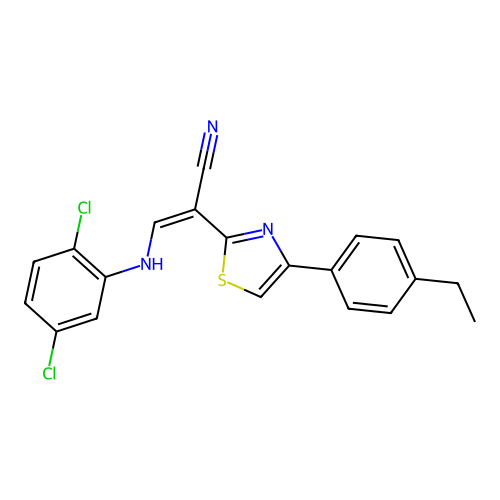 (Z)-3-((2,5-dichlorophenyl)amino)-2-(4-(4-ethylphenyl)thiazol-2-yl)acrylonitrile structure
