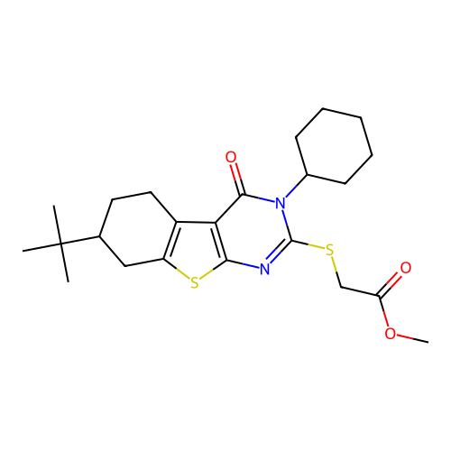 methyl [(7-tert-butyl-3-cyclohexyl-4-oxo-3,4,5,6,7,8-hexahydro[1]benzothieno[2,3-d]pyrimidin-2-yl)sulfanyl]acetate structure