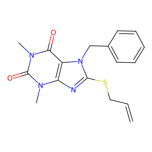 8-(allylthio)-7-benzyl-1,3-dimethyl-3,7-dihydro-1H-purine-2,6-dione structure