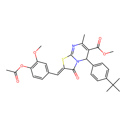 (Z)-methyl 2-(4-acetoxy-3-methoxybenzylidene)-5-(4-(tert-butyl)phenyl)-7-methyl-3-oxo-3,5-dihydro-2H-thiazolo[3,2-a]pyrimidine-6-carboxylate structure
