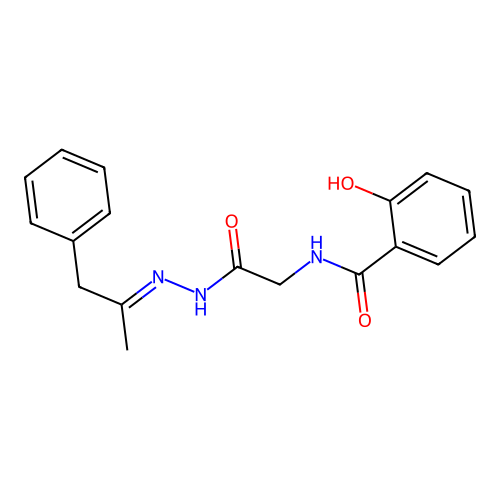 (E)-2-hydroxy-N-(2-oxo-2-(2-(1-phenylpropan-2-ylidene)hydrazinyl)ethyl)benzamide structure