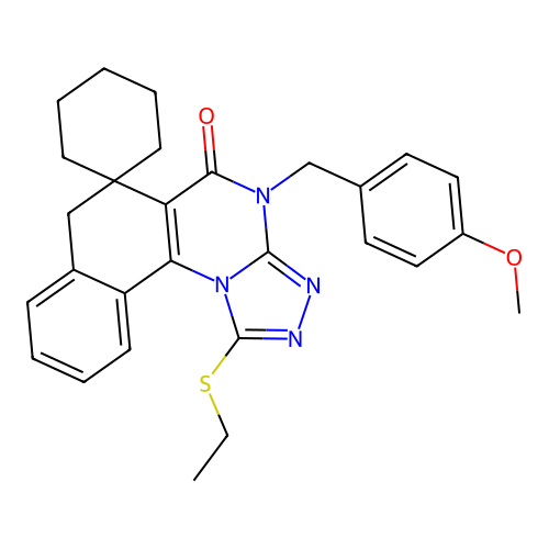 1-(ethylsulfanyl)-4-(4-methoxybenzyl)-4H-spiro[benzo[h][1,2,4]triazolo[4,3-a]quinazoline-6,1'-cyclohexan]-5(7H)-one structure