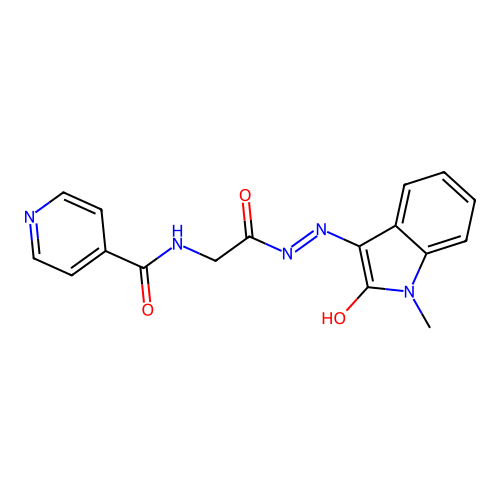 (Z)-N-(2-(2-(1-methyl-2-oxoindolin-3-ylidene)hydrazinyl)-2-oxoethyl)isonicotinamide structure