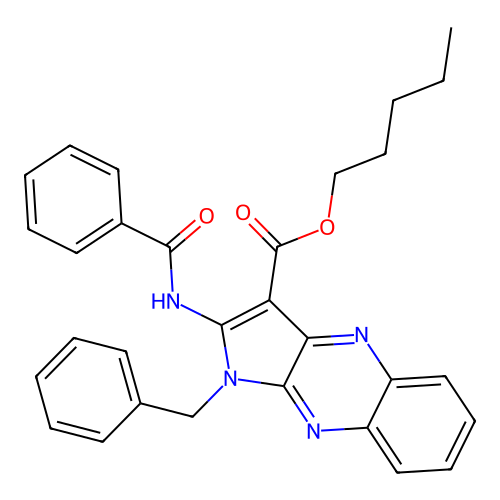 pentyl 2-benzamido-1-benzylpyrrolo[3,2-b]quinoxaline-3-carboxylate structure