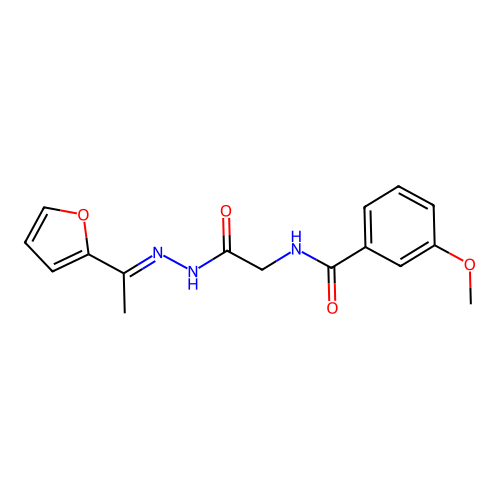 (E)-N-(2-(2-(1-(furan-2-yl)ethylidene)hydrazinyl)-2-oxoethyl)-3-methoxybenzamide structure