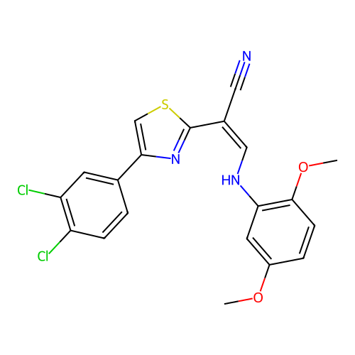 (Z)-2-(4-(3,4-dichlorophenyl)thiazol-2-yl)-3-((2,5-dimethoxyphenyl)amino)acrylonitrile structure