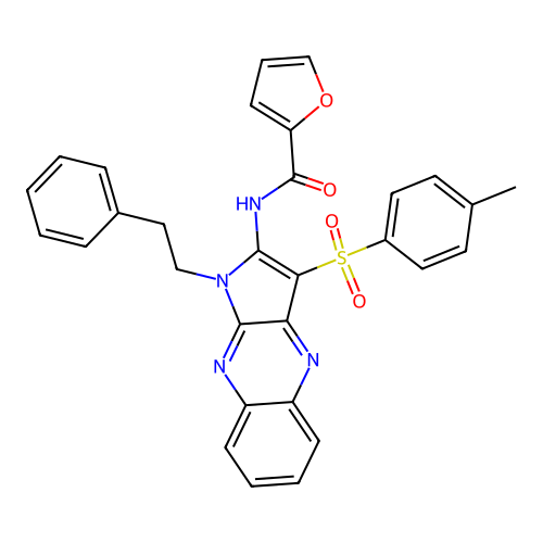 N-(1-phenethyl-3-tosyl-1H-pyrrolo[2,3-b]quinoxalin-2-yl)furan-2-carboxamide structure