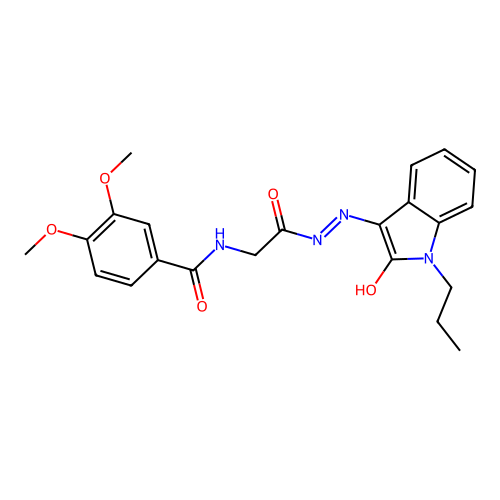 3,4-dimethoxy-N-[[(2-oxo-1-propyl-indol-3-ylidene)amino]carbamoylmethyl]benzamide structure