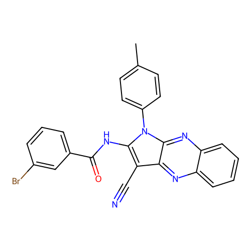3-bromo-N-[3-cyano-1-(4-methylphenyl)-1H-pyrrolo[2,3-b]quinoxalin-2-yl]benzamide structure