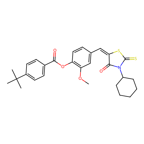 (E)-4-((3-cyclohexyl-4-oxo-2-thioxothiazolidin-5-ylidene)methyl)-2-methoxyphenyl 4-(tert-butyl)benzoate structure