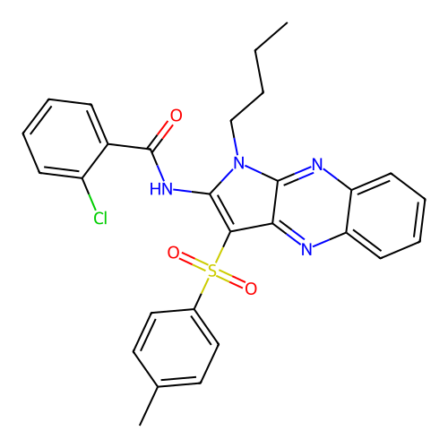 N-(1-butyl-3-tosyl-1H-pyrrolo[2,3-b]quinoxalin-2-yl)-2-chlorobenzamide structure