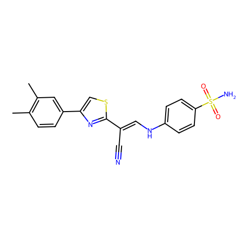 (E)-4-((2-cyano-2-(4-(3,4-dimethylphenyl)thiazol-2-yl)vinyl)amino)benzenesulfonamide structure