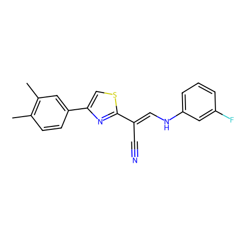 (E)-2-(4-(3,4-dimethylphenyl)thiazol-2-yl)-3-((3-fluorophenyl)amino)acrylonitrile structure