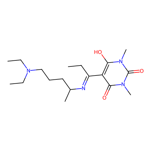 5-[1-(5-diethylaminopentan-2-ylamino)propylidene]-1,3-dimethyl-1,3-diazinane-2,4,6-trione structure