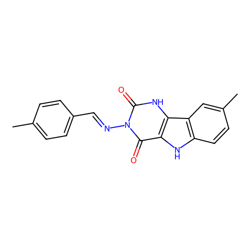 (E)-8-methyl-3-((4-methylbenzylidene)amino)-1H-pyrimido[5,4-b]indole-2,4(3H,5H)-dione structure