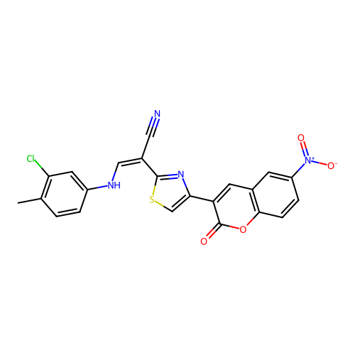 (2Z)-3-[(3-chloro-4-methylphenyl)amino]-2-[4-(6-nitro-2-oxo-2H-chromen-3-yl)-1,3-thiazol-2-yl]prop-2-enenitrile structure