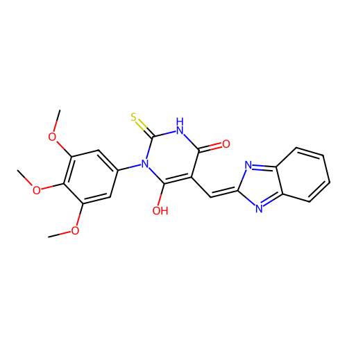 (5E)-5-(1H-benzimidazol-2-ylmethylidene)-2-sulfanylidene-1-(3,4,5-trimethoxyphenyl)-1,3-diazinane-4,6-dione structure
