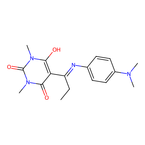 5-[1-[4-(dimethylamino)anilino]propylidene]-1,3-dimethyl-1,3-diazinane-2,4,6-trione structure