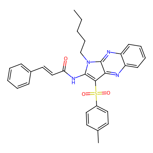 N-(1-pentyl-3-tosyl-1H-pyrrolo[2,3-b]quinoxalin-2-yl)cinnamamide structure
