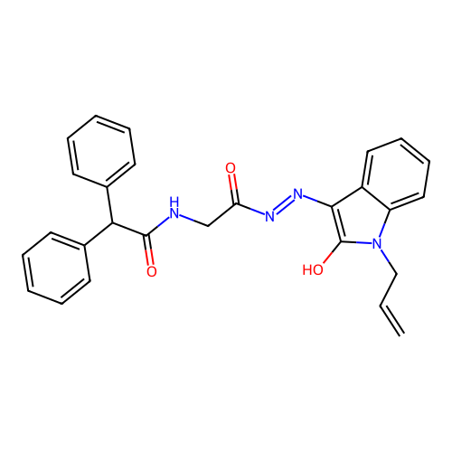 (Z)-N-(2-(2-(1-allyl-2-oxoindolin-3-ylidene)hydrazinyl)-2-oxoethyl)-2,2-diphenylacetamide structure