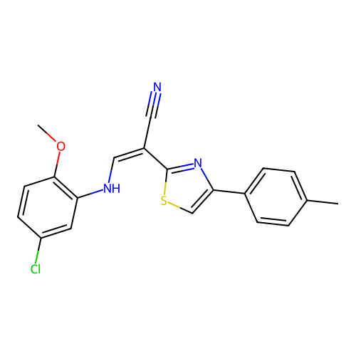 (Z)-3-((5-chloro-2-methoxyphenyl)amino)-2-(4-(p-tolyl)thiazol-2-yl)acrylonitrile structure