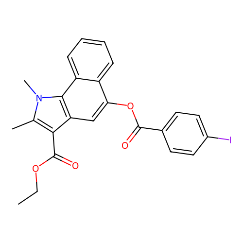 ethyl 5-(4-iodobenzoyl)oxy-1,2-dimethylbenzo[g]indole-3-carboxylate structure