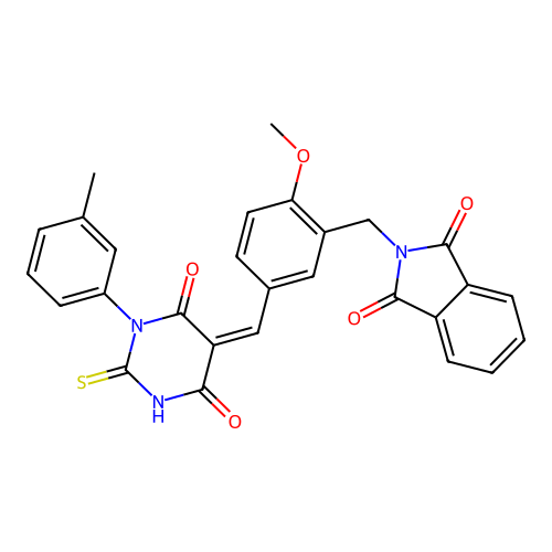 (Z)-2-(5-((4,6-dioxo-2-thioxo-1-(m-tolyl)tetrahydropyrimidin-5(2H)-ylidene)methyl)-2-methoxybenzyl)isoindoline-1,3-dione structure