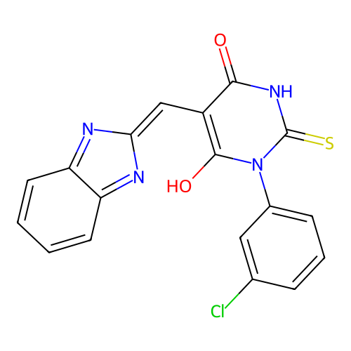 (5Z)-5-(1H-benzimidazol-2-ylmethylidene)-1-(3-chlorophenyl)-2-sulfanylidene-1,3-diazinane-4,6-dione structure