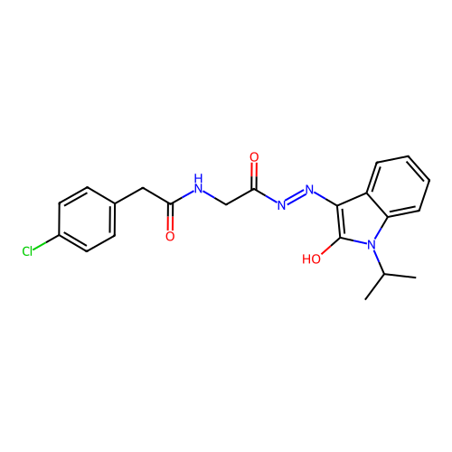 (Z)-2-(4-chlorophenyl)-N-(2-(2-(1-isopropyl-2-oxoindolin-3-ylidene)hydrazinyl)-2-oxoethyl)acetamide structure