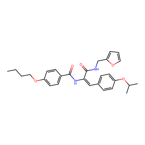 4-butoxy-N-[1-(2-furylmethylcarbamoyl)-2-(4-propan-2-yloxyphenyl)ethenyl]benzamide structure