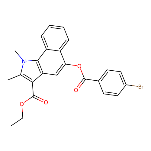 ethyl 5-((4-bromobenzoyl)oxy)-1,2-dimethyl-1H-benzo[g]indole-3-carboxylate structure