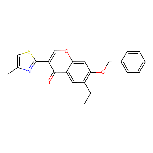 7-(benzyloxy)-6-ethyl-3-(4-methyl-1,3-thiazol-2-yl)-4H-chromen-4-one structure