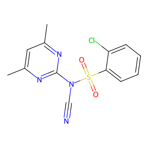 2-chloro-N-cyano-N-(4,6-dimethylpyrimidin-2-yl)benzenesulfonamide structure