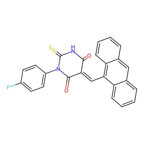 (5E)-5-(anthracen-9-ylmethylidene)-1-(4-fluorophenyl)-2-thioxodihydropyrimidine-4,6(1H,5H)-dione structure