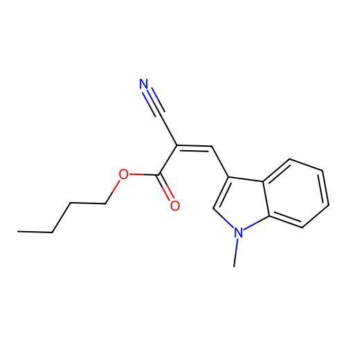 (Z)-butyl 2-cyano-3-(1-methyl-1H-indol-3-yl)acrylate structure