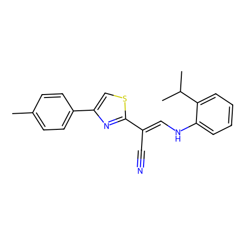 (E)-3-((2-isopropylphenyl)amino)-2-(4-(p-tolyl)thiazol-2-yl)acrylonitrile structure