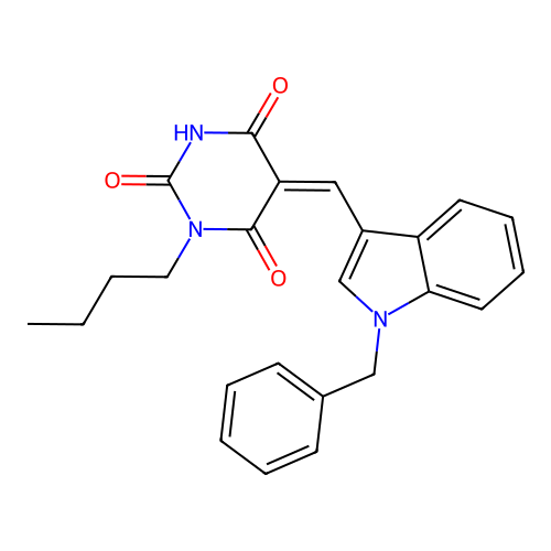 (5Z)-5-[(1-benzylindol-3-yl)methylidene]-1-butyl-1,3-diazinane-2,4,6-trione structure