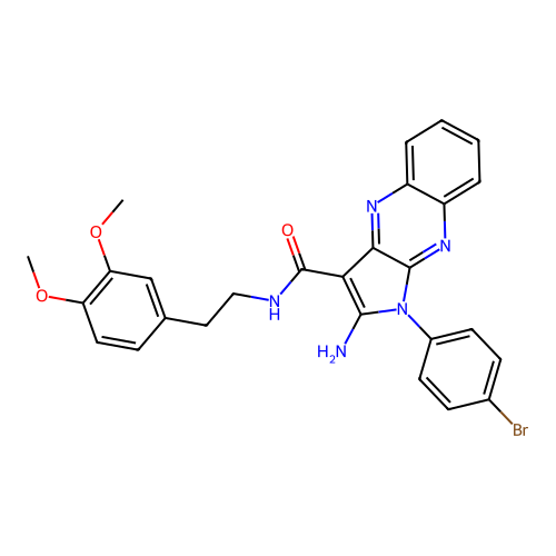 2-amino-1-(4-bromophenyl)-N-(3,4-dimethoxyphenethyl)-1H-pyrrolo[2,3-b]quinoxaline-3-carboxamide structure