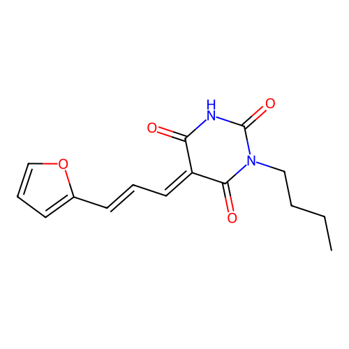 (E)-1-butyl-5-((E)-3-(furan-2-yl)allylidene)pyrimidine-2,4,6(1H,3H,5H)-trione structure