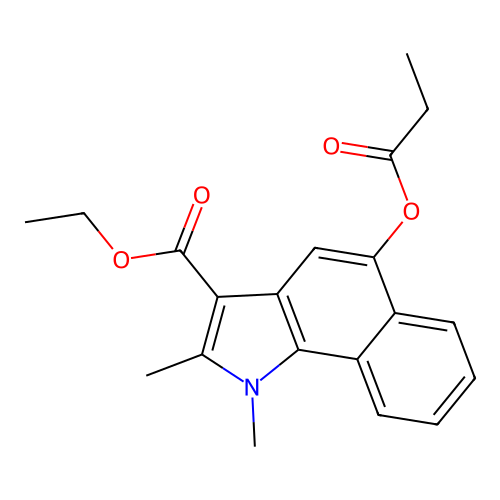 ethyl 1,2-dimethyl-5-(propanoyloxy)-1H-benzo[g]indole-3-carboxylate structure