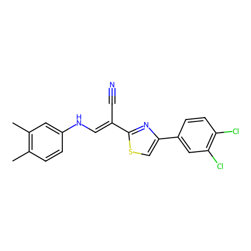 (E)-2-(4-(3,4-dichlorophenyl)thiazol-2-yl)-3-((3,4-dimethylphenyl)amino)acrylonitrile structure
