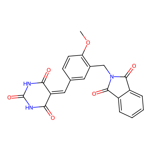 2-{5-[(Z)-(2,6-dihydroxy-4-oxopyrimidin-5(4H)-ylidene)methyl]-2-methoxybenzyl}-1H-isoindole-1,3(2H)-dione structure