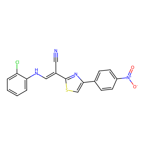 (2E)-3-[(2-chlorophenyl)amino]-2-[4-(4-nitrophenyl)-1,3-thiazol-2-yl]prop-2-enenitrile structure