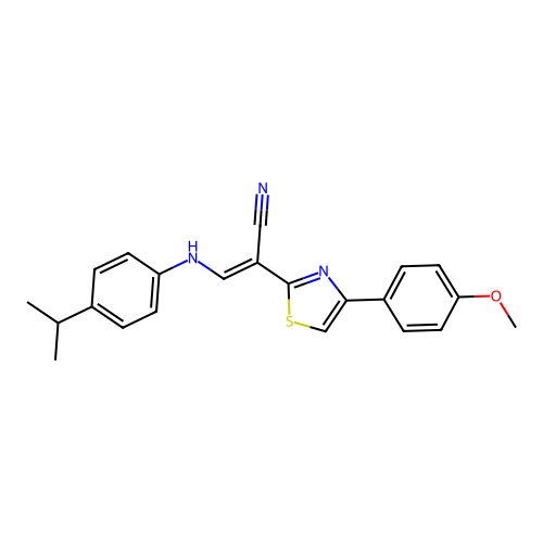 (E)-2-[4-(4-methoxyphenyl)-1,3-thiazol-2-yl]-3-(4-propan-2-ylanilino)prop-2-enenitrile structure