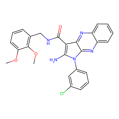 2-amino-1-(3-chlorophenyl)-N-(2,3-dimethoxybenzyl)-1H-pyrrolo[2,3-b]quinoxaline-3-carboxamide structure
