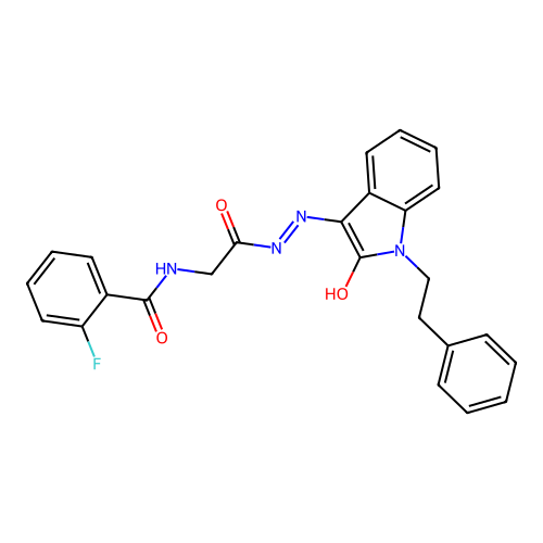 2-FLUORO-N-({N'-[(3E)-2-OXO-1-(2-PHENYLETHYL)-2,3-DIHYDRO-1H-INDOL-3-YLIDENE]HYDRAZINECARBONYL}METHYL)BENZAMIDE structure