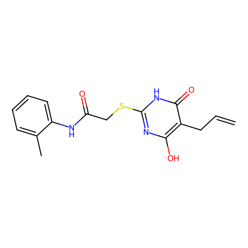 2-((5-allyl-4-hydroxy-6-oxo-1,6-dihydropyrimidin-2-yl)thio)-N-(o-tolyl)acetamide structure