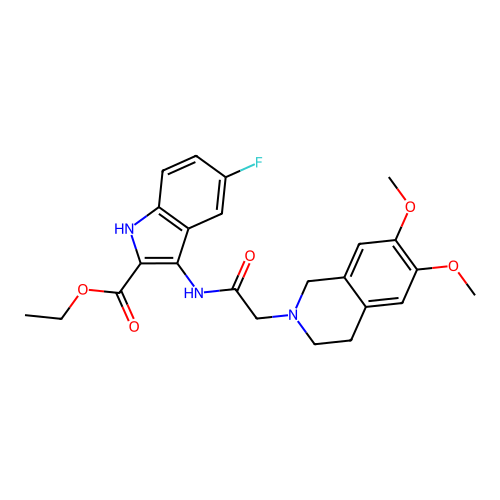 ethyl 3-(2-(6,7-dimethoxy-3,4-dihydroisoquinolin-2(1H)-yl)acetamido)-5-fluoro-1H-indole-2-carboxylate structure