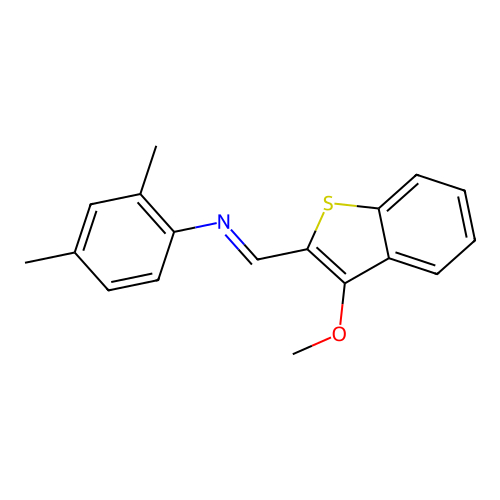 N-[(E)-(3-methoxy-1-benzothiophen-2-yl)methylidene]-2,4-dimethylaniline structure